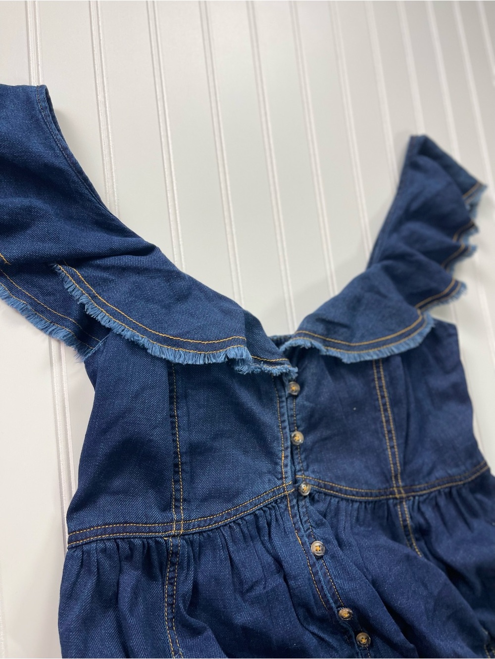 New Anthropologie Pilcro Sweetheart Flutter-Sleeve Denim Maxi Dress L - Picture 6 of 9